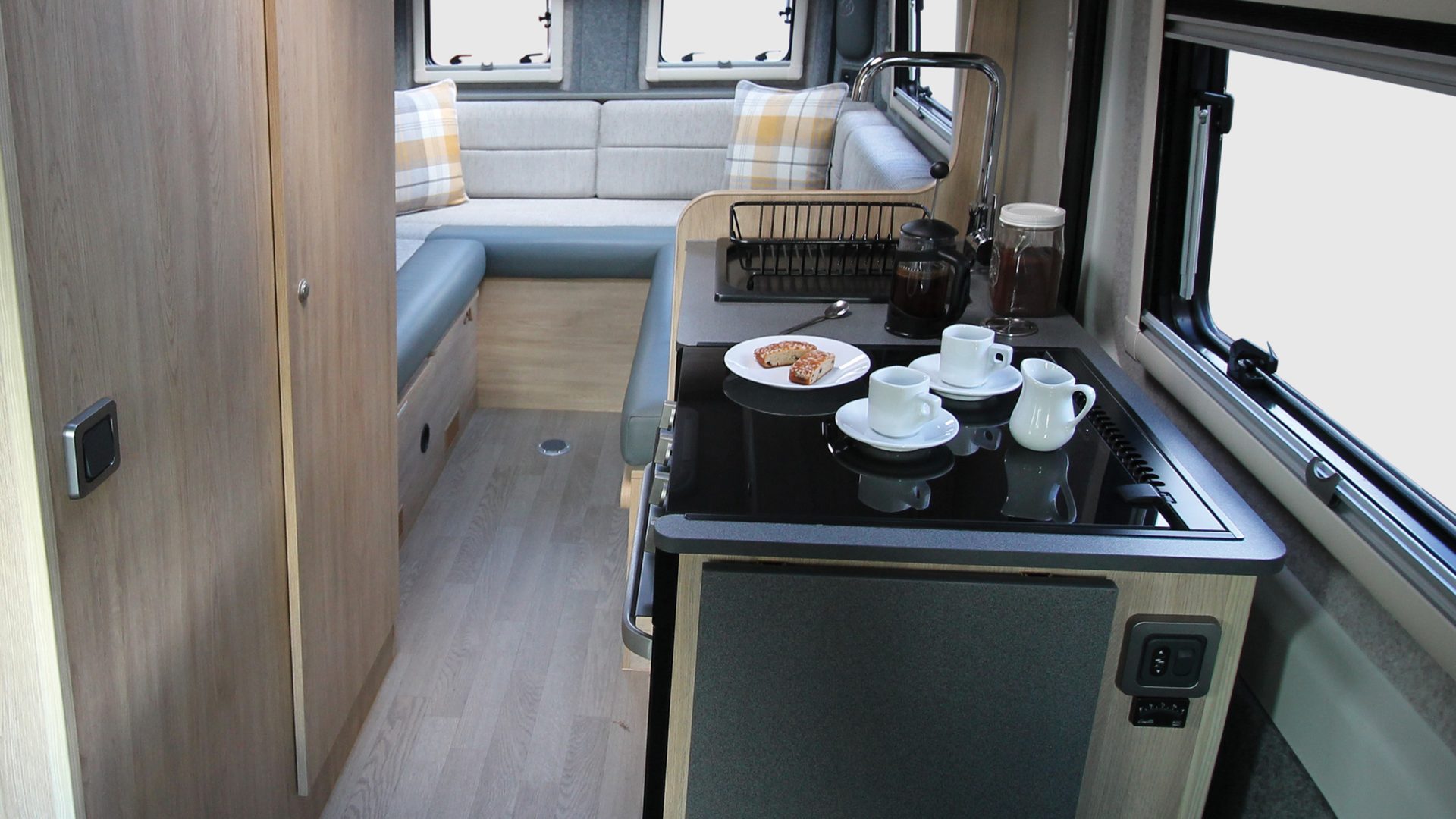 The interior of the COVE van conversion motorhome.