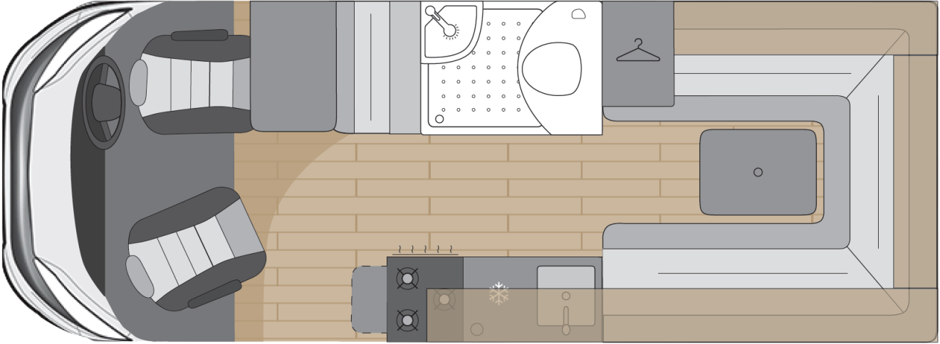 The rear lounge daytime floorplan of the DUET.
