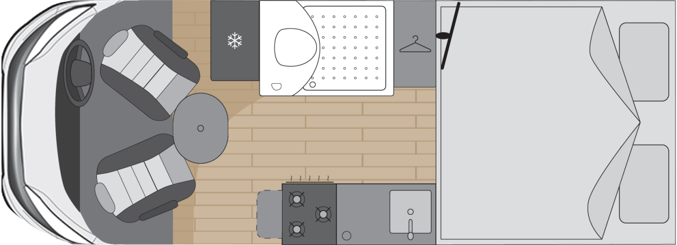 The sleeping floorplan of the OSLO with a super king sized bed.