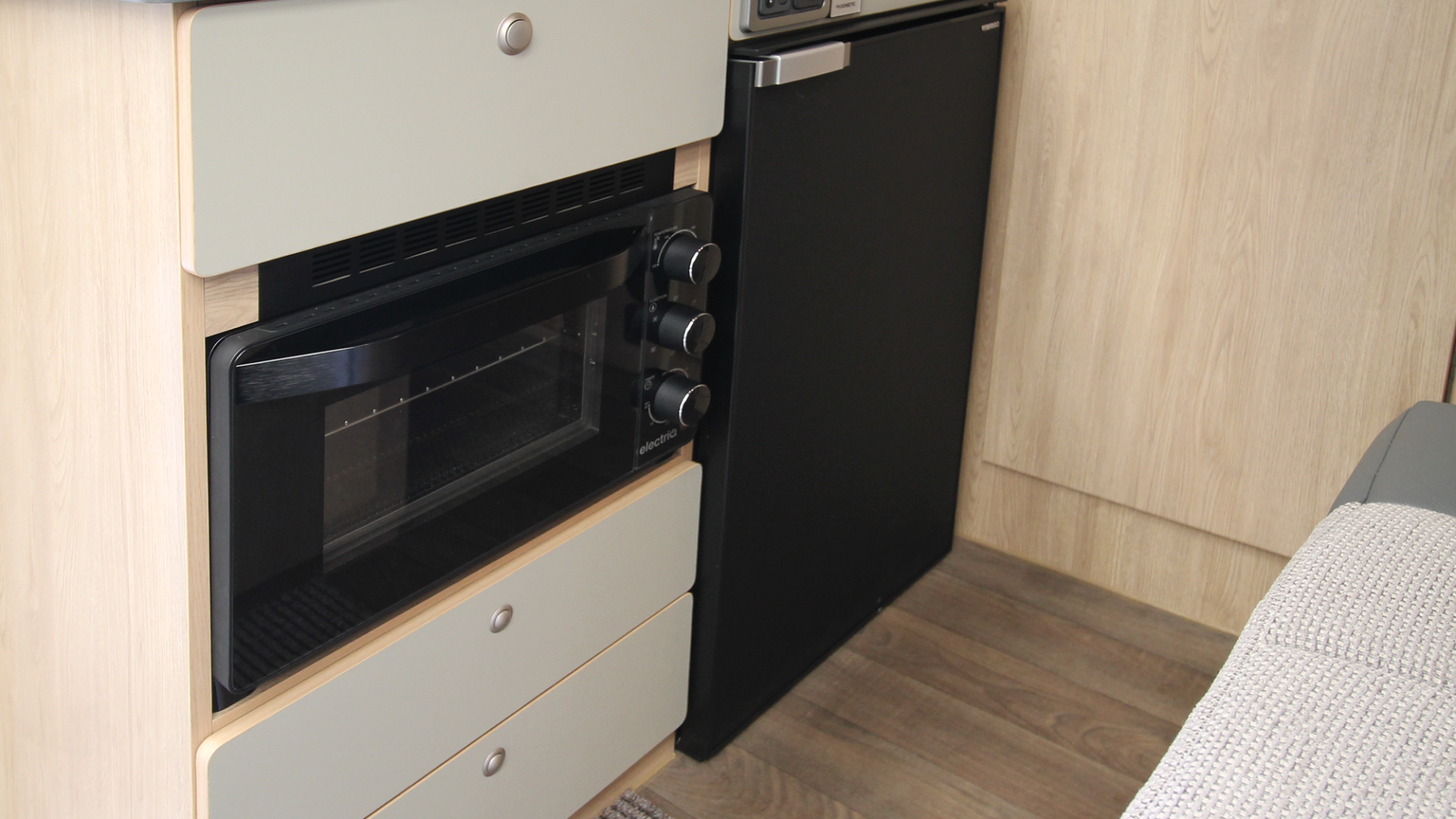 The updated kitchen on the VIBE van conversion motorhome.