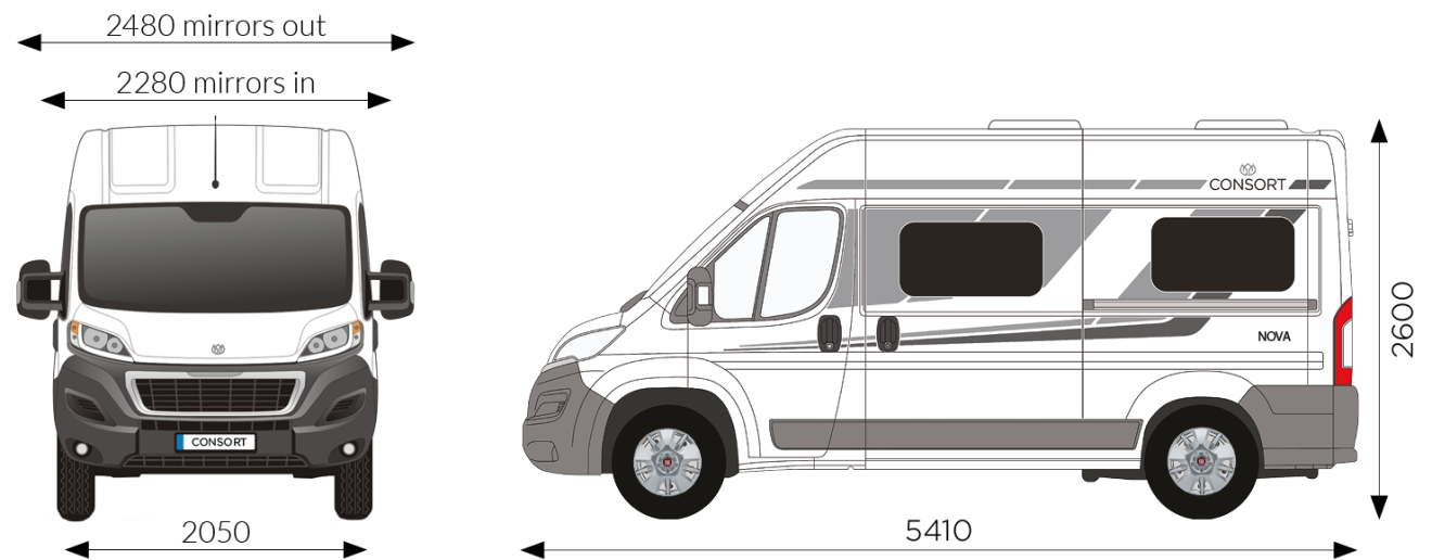 The dimensions of the base vehicle used for the NOVA motorhome.