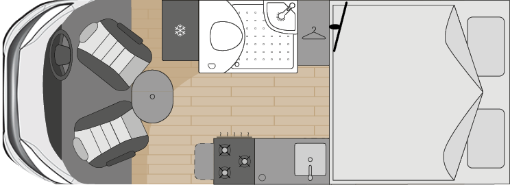 The sleeping floorplan of the OSLO with a super king sized bed.