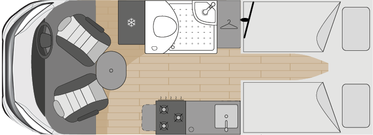 The sleeping floorplan of the OSLO with two single beds.