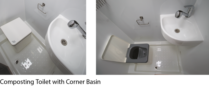 The composting toilet with corner basin fitted to some Consort motorhomes.