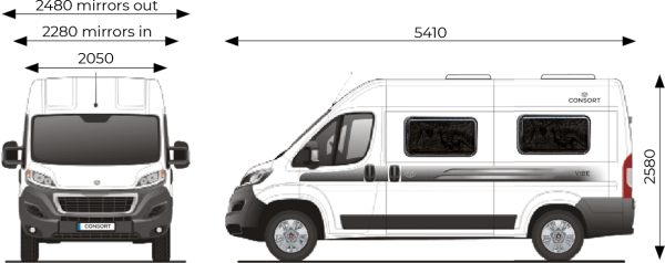 The vehicle dimensions of the VIBE motorhome.